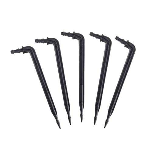 100-Pack 4" Inch Angled Drip Emitter Stake, (FITS 1/4" & 1/8" TUBING) for Precise Watering & Irrigation, Greenhouse, Container Gardening, Home Garden, and Hydroponics Growing