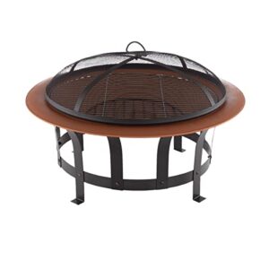 Pure Garden 50-LG1204 30” Outdoor Deep Fire Pit-Round Large Colored Steel Bowl, Mesh Spark Screen, Log Poker & Grilling Grate-Patio Wood Burning, Copper and Black