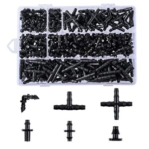 280 pcs barbed connectors irrigation fittings kit,drip irrigation barbed connectors 1/4”tubing fittings kit for flower pot garden lawn(straight barbs,single barbs,tees,elbows,end plug,4-way coupling)