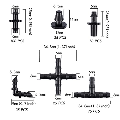 280 Pcs Barbed Connectors Irrigation Fittings Kit,Drip Irrigation Barbed Connectors 1/4''Tubing Fittings Kit for Flower Pot Garden Lawn(Straight Barbs,Single Barbs,Tees,Elbows,End Plug,4-Way Coupling)