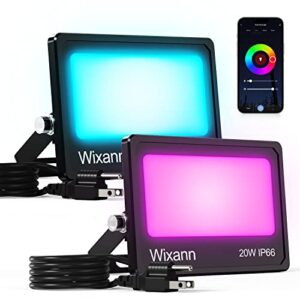 rgb flood light outdoor, 20w smart wifi flood light work with alexa, color changing rgbcw party stage uplight wall washer landscape deco light for patio tree garden christmas (us 3-plug, 2 pack)