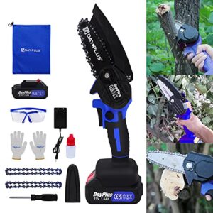 mini chainsaw cordless electric chain saw, pruning shears saw, portable & lightweight & 4″ one-hand handheld for garden tree branch trimming wood cutting(1 battery, 2 chains, 1 charger)