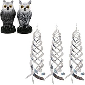 hausse 2 pack fake horned owl | 3 pack bird spiral reflectors silver mylar spinner