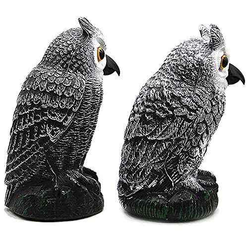 Hausse 2 Pack Fake Horned Owl | 3 Pack Bird Spiral Reflectors Silver Mylar Spinner