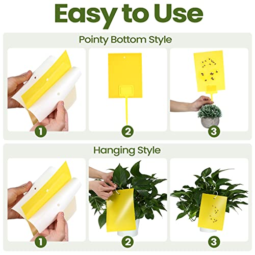 400 Pieces Sticky Traps for Gnats Yellow Dual Sided Sticky Traps for Indoor and Outdoor Fruit Fly Plant Sticky Traps with Twist Ties and Plastic Holders for Flying Plant Insect, Fungus Gnats