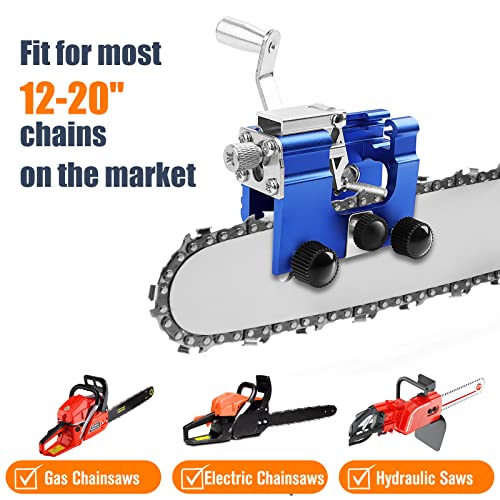 Dawitrly Chainsaw Sharpener Kit, Portable Aluminum Alloy Chain Saw Blade Sharpening Jig Tool with Hand Crank and 3Pcs Grinding Heads Suitable for Electric Saws Lumberjack, Garden Worker Blue