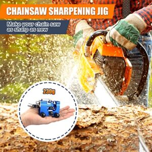 Dawitrly Chainsaw Sharpener Kit, Portable Aluminum Alloy Chain Saw Blade Sharpening Jig Tool with Hand Crank and 3Pcs Grinding Heads Suitable for Electric Saws Lumberjack, Garden Worker Blue