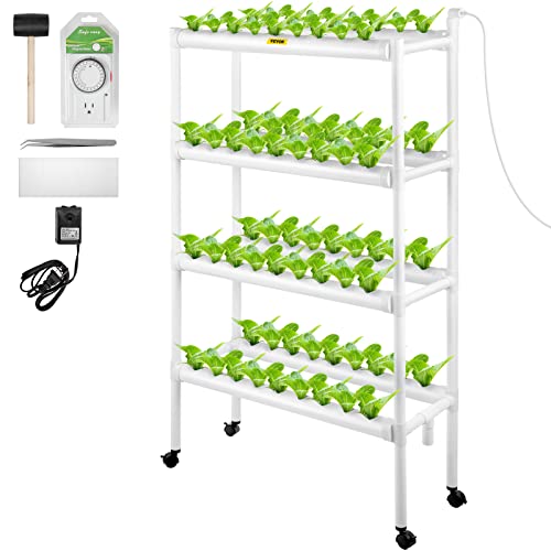 VEVOR Hydroponics Growing System, 72 Sites 8 Food-Grade PVC-U Pipes, 4 Layers Indoor Planting Kit with Water Pump, Timer, Nest Basket, Sponge, for Fruits, Vegetables, Herbs, White