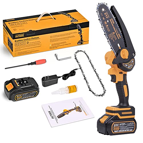 Mini Chainsaw 6-Inch,Electric Chainsaw-Battery Powered Cordless Chainsaw with Brushless Motor,21V Handheld Chainsaw for Outdoor Projects, Trimming, and Pruning