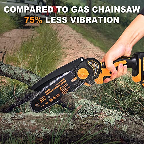 Mini Chainsaw 6-Inch,Electric Chainsaw-Battery Powered Cordless Chainsaw with Brushless Motor,21V Handheld Chainsaw for Outdoor Projects, Trimming, and Pruning