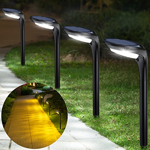 ROSHWEY Landscape Path Lights, Solar Lights Outdoor Waterproof, Solar Landscape Spot Lights Outdoor Spotlight, Cool White & Warm White Solar Garden Lights Outside for Yard, Walkway, Driveway, 4 Pack