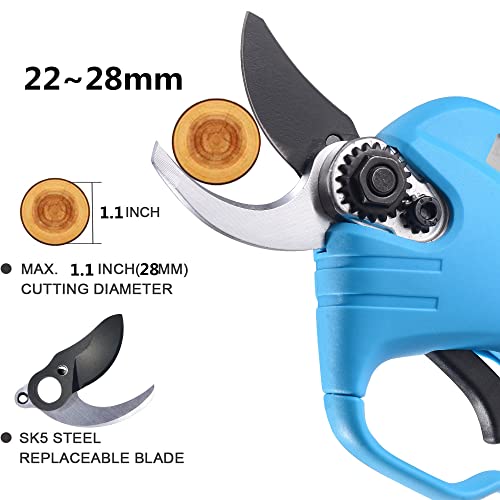 SUCA electric pruning shears Cordless tree pruner branch cutter pruners for gardening with 2pcs 2Ah Lithium Battery Powered 4-7 Working Hours Tree Branch Pruner LCD Display Screen （blue 1.1 inch）