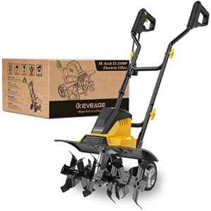 copower by eveage gt18-13.5us electric corded garden tiller and cultivator, 120v 18-inch 13.5amp rototiller tool, 4” – 8” tilling depth foldable handle 6×4 tines