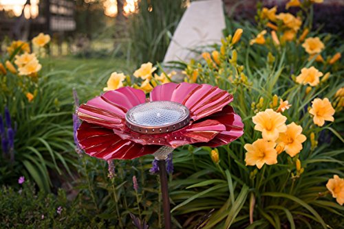 Desert Steel Flower Solar Light - (Red Poppy - 18" H x 11.5" W) - 20 Lumen LED Garden Light & Pathway Lamp