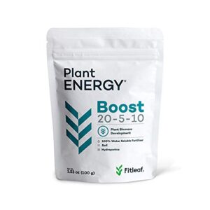 fitleaf plant energy boost 20-5-10 – the best water-soluble plant food for powerful vegetative growth, promotes healthy and abundant green leaves – complete plant nutrition formula (3.53 oz)