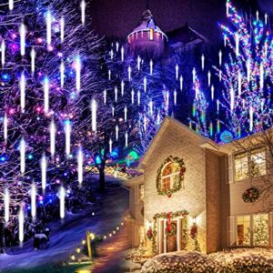 meteor shower lights led string lights, waterproof falling rain lights 11.8 inch 8 tubes double-sided smd lamp beads curtain lights garden square hanging decorative lamps for bar halloween christmas