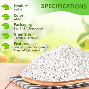 Perlite for Plants - 8QT Organic Perlite Bulk for Indoor Plants, Succulents, Vegetables, Garden, Horticultural Perlite for Soil, Potting Soil Mix, Root Cuttings, Seed Starting