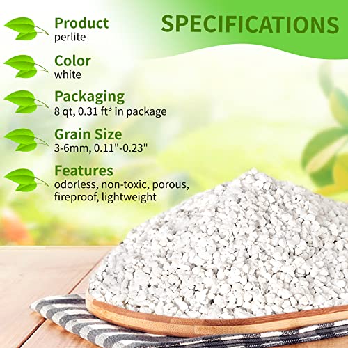 Perlite for Plants - 8QT Organic Perlite Bulk for Indoor Plants, Succulents, Vegetables, Garden, Horticultural Perlite for Soil, Potting Soil Mix, Root Cuttings, Seed Starting