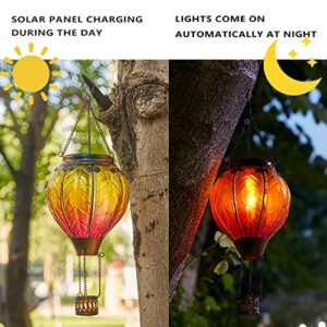 Hot Air Balloon Solar Lantern with Flickering Flame Hanging Solar Lights Outdoor Waterproof Lanterns for Garden Patio Yard Party Decoration