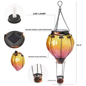 Hot Air Balloon Solar Lantern with Flickering Flame Hanging Solar Lights Outdoor Waterproof Lanterns for Garden Patio Yard Party Decoration