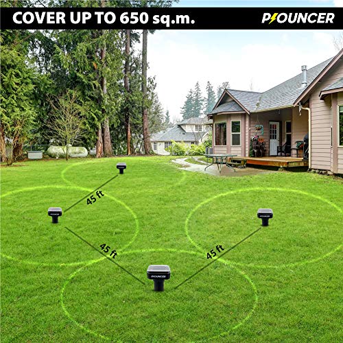 P-OUNCER Solar Mole Repellent (4 Pack): Ultrasonic Pest Repeller for Rats, Mice, Voles and Gophers, Waterproof Solar Powered Stakes for Garden and Yard, Outdoor Snake Deterrent, Humane Pest Control