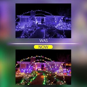 Christmas Smart Outdoor String Lights 50 LED 16.4ft Blue Outdoor Lights Decorations WiFi Fairy Lights w/ Remote Work with Alexa Google Home Siri Shortcuts Color Change Music Sync Garden Patio Bedroom