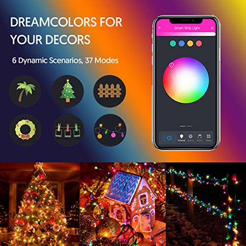 Christmas Smart Outdoor String Lights 50 LED 16.4ft Blue Outdoor Lights Decorations WiFi Fairy Lights w/ Remote Work with Alexa Google Home Siri Shortcuts Color Change Music Sync Garden Patio Bedroom