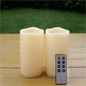 battery operated outdoor flameless led candles with remote timer flickering waterproof electric plastic pillar candle lights for christmas garden wedding party decorations gifts supplies 3”x6” 2 sets