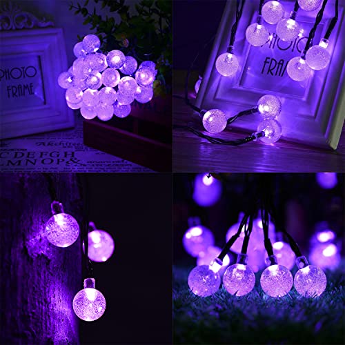 JMEXSUSS 2 Pack Solar String Lights Outdoor, Total 41.6 FT 60 LED Crystal Globe Christmas Lights, 8 Modes Solar Powered Halloween Lights for Patio Porch Garden Halloween Decorations(Purple)