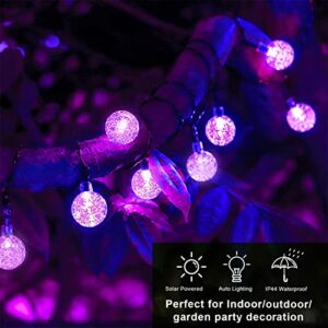 JMEXSUSS 2 Pack Solar String Lights Outdoor, Total 41.6 FT 60 LED Crystal Globe Christmas Lights, 8 Modes Solar Powered Halloween Lights for Patio Porch Garden Halloween Decorations(Purple)