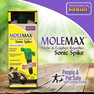 Bonide Molemax Animal Repellent Stake For Gophers and Moles, Battery Operated, Humane Repellent