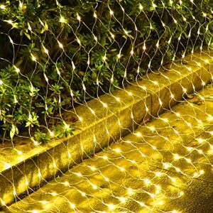 yeghujar christmas led net lights, 390 led 11.8ft x 5ft 8 modes mesh fairy string lights, xmas decorative lights for christmas trees, bushes, weddings, garden, indoor outdoor decorations (warm white)