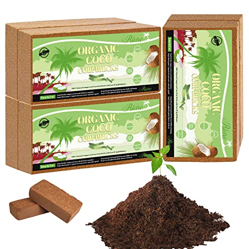 Riare 6pcs Organic Coco Coir Bricks Soil Blocks- 100% Natural Compressed Coco Peat Brick Coconut Fiber Substrate with Low EC& pH Balance, High Expansion Coco Coir Pith Coconut Husk for Garden