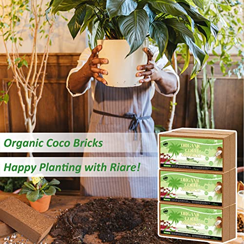 Riare 6pcs Organic Coco Coir Bricks Soil Blocks- 100% Natural Compressed Coco Peat Brick Coconut Fiber Substrate with Low EC& pH Balance, High Expansion Coco Coir Pith Coconut Husk for Garden