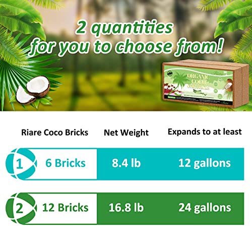 Riare 6pcs Organic Coco Coir Bricks Soil Blocks- 100% Natural Compressed Coco Peat Brick Coconut Fiber Substrate with Low EC& pH Balance, High Expansion Coco Coir Pith Coconut Husk for Garden