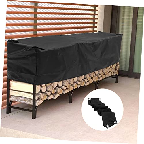 CLISPEED 4pcs Rainproof for Storage Protection Rain Cloth Stand Fireplace Cover Black Holder Fire Log Pit Rack Hoop Protector Garden Logs Duty Outdoor Oxford Heavy Covering Household Sun