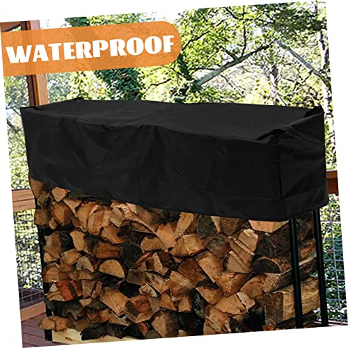 CLISPEED 4pcs Rainproof for Storage Protection Rain Cloth Stand Fireplace Cover Black Holder Fire Log Pit Rack Hoop Protector Garden Logs Duty Outdoor Oxford Heavy Covering Household Sun