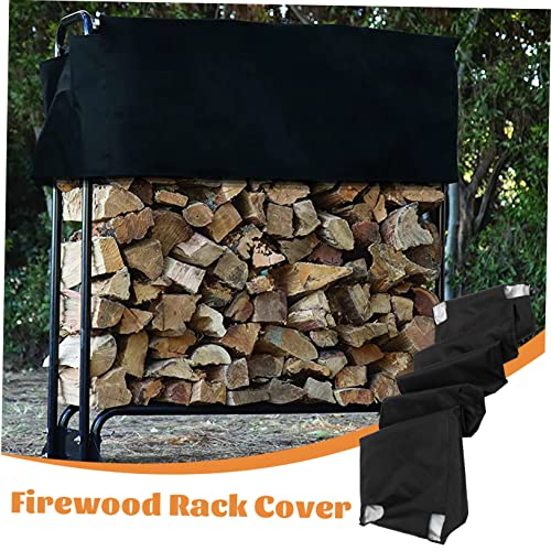 CLISPEED 4pcs Rainproof for Storage Protection Rain Cloth Stand Fireplace Cover Black Holder Fire Log Pit Rack Hoop Protector Garden Logs Duty Outdoor Oxford Heavy Covering Household Sun