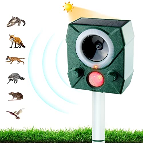 Ultrasonic Animal Repeller, Solar Powered Animal Repellent Outdoor Cat Repellent Dog Deterrent with Motion Sensor Waterproof Bird Repellent for Squirrels Rabbit Fox Raccoon,Yard Garden Farm