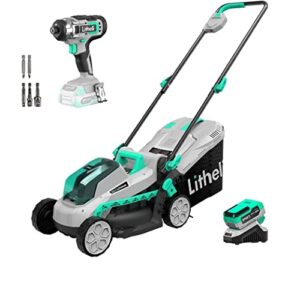 litheli cordless lawn mower 13 inch & impact driver, 5 heights, 20v electric lawn mowers for garden, yard and farm, with brushless motor, 4.0ah battery & charger included