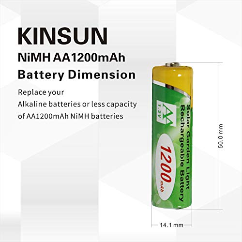 KINSUN 8-Pack Rechargeable Batteries 1.2V NiMH AA 1200mAh for Outdoor Solar Garden Lights Landscape Lights Path Lights