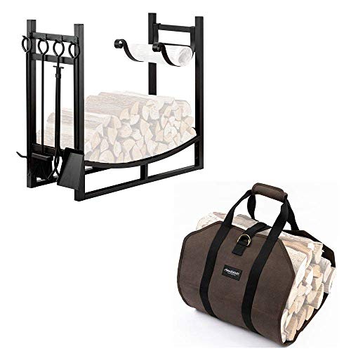 Amagabeli 3FTx30.7in Large Wide Firewood Rack Bundle Firewood Carrier Bag Canvas Waxed Large