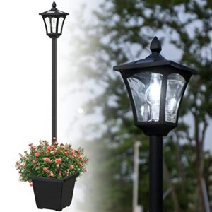 Icerona 64 Inch Outdoor Solar Lamp Post Light with Planter, 60 Lumen Solar Street Light, Solar Post Lights Waterproof for Garden, Lawn, Pathway, Driveway, Front Back Door Outside Pole Lamp