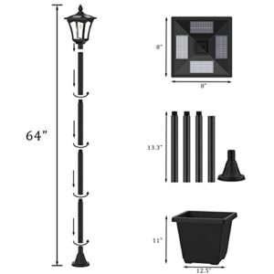 Icerona 64 Inch Outdoor Solar Lamp Post Light with Planter, 60 Lumen Solar Street Light, Solar Post Lights Waterproof for Garden, Lawn, Pathway, Driveway, Front Back Door Outside Pole Lamp