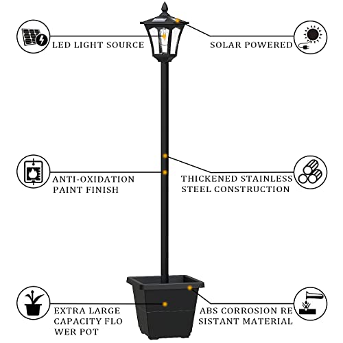 Icerona 64 Inch Outdoor Solar Lamp Post Light with Planter, 60 Lumen Solar Street Light, Solar Post Lights Waterproof for Garden, Lawn, Pathway, Driveway, Front Back Door Outside Pole Lamp