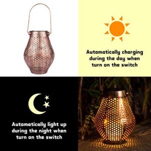 Afirst Hanging Solar Lanterns Solar Lights Outdoor Waterproof Solar Powered LED Tabletop Lantern for Garden Yard Tree Fence Patio, Brown,2 Pack