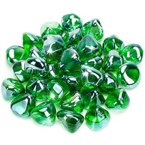 stanbroil 10-pound fire glass diamonds – 1/2 inch luster fire glass for fireplace fire pit and landscaping, emerald green luster