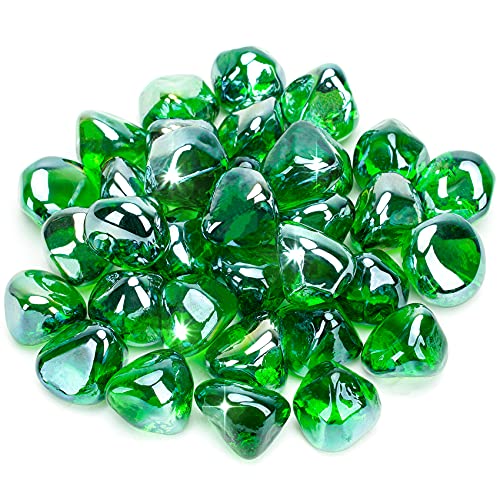 Stanbroil 10-Pound Fire Glass Diamonds - 1/2 inch Luster Fire Glass for Fireplace Fire Pit and Landscaping, Emerald Green Luster