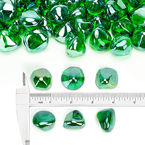 Stanbroil 10-Pound Fire Glass Diamonds - 1/2 inch Luster Fire Glass for Fireplace Fire Pit and Landscaping, Emerald Green Luster