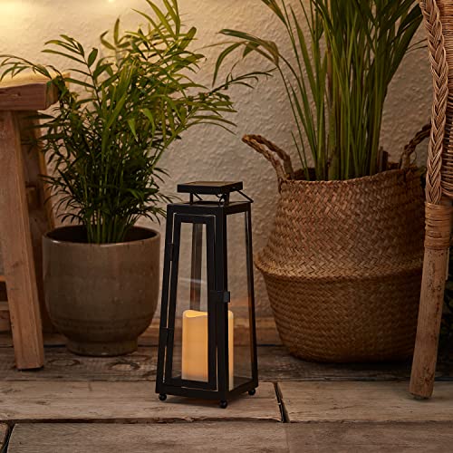 Lights4fun, Inc. Black Metal Solar Powered LED Fully Weatherproof Outdoor Garden & Patio Flameless Candle Lantern